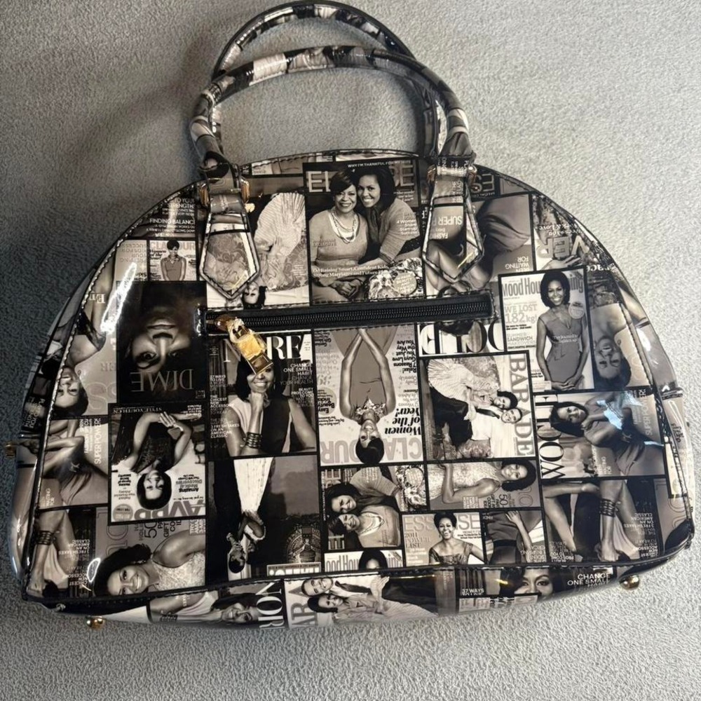 Black and white vintage magazine Michelle Obama Media‎ Collage shoulder bag